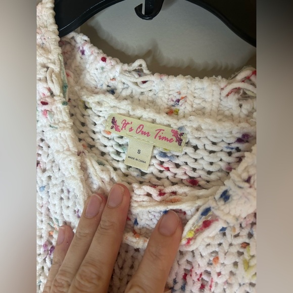 Women’s confetti yarn distressed sweater size small white polka dots cozy - Picture 4 of 7